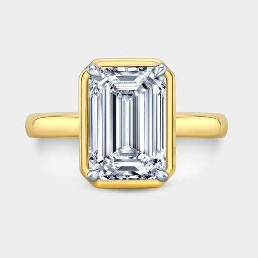 Emerald Diamond Mira Bezel Solitaire Yellow Gold And Platinum Engagement Ring