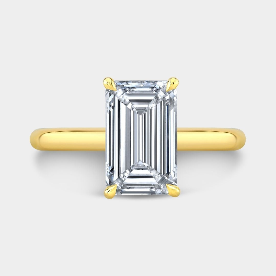 2ct Emerald Diamond Hidden Halo Yellow Gold Solitaire Engagement Ring
