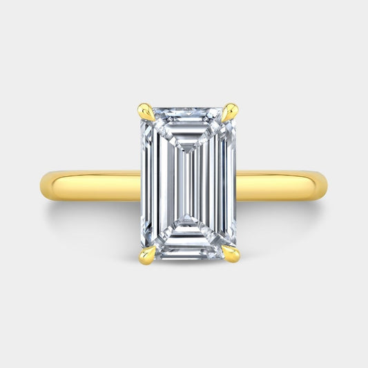 2ct Emerald Diamond Hidden Halo Yellow Gold Solitaire Engagement Ring