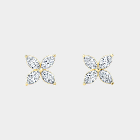0.25ct Lab Grown Marquise Diamond Petite La Fleur Yellow Gold Stud Earrings