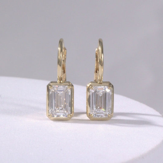 1.50ct Lab Grown Emerald Diamond Mira Dangle Drop Yellow Gold Earrings