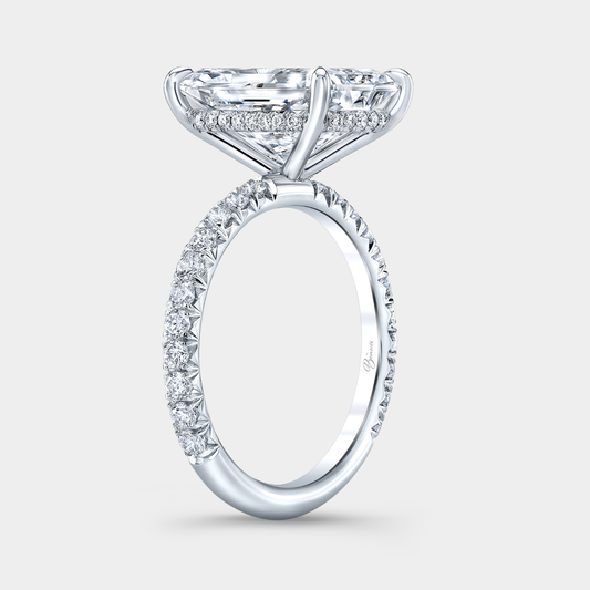 7ct Lab Grown Radiant Diamond Hidden Halo French Pavé Platinum Engagement Ring