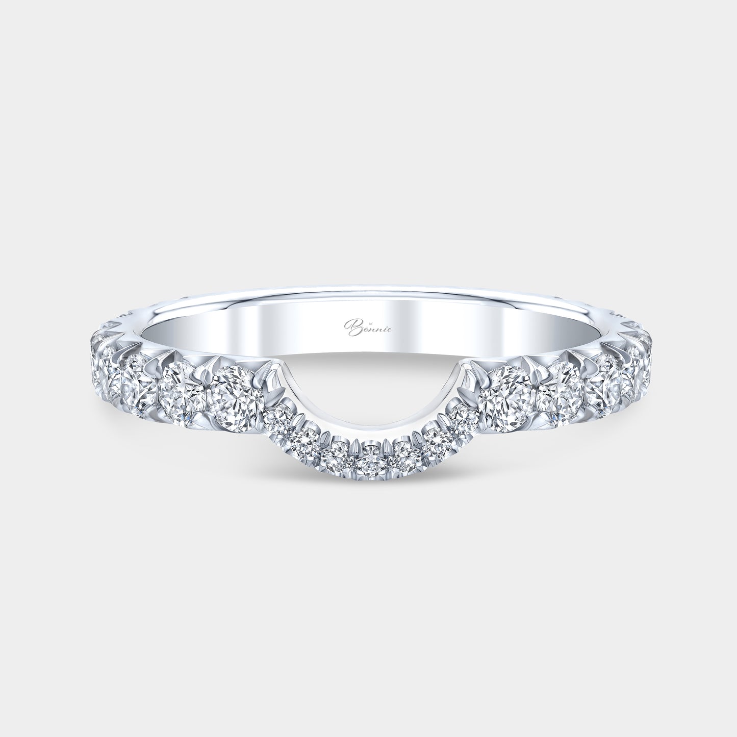 Round Diamond Contour French Pave Wedding Band Platinum