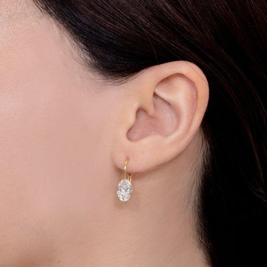 3ct Lab Oval Diamond Dangle French Clip Earrings