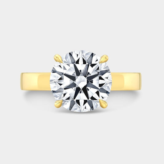 Round Diamond Flat Cigar Band Solitaire Yellow Gold Engagement Ring