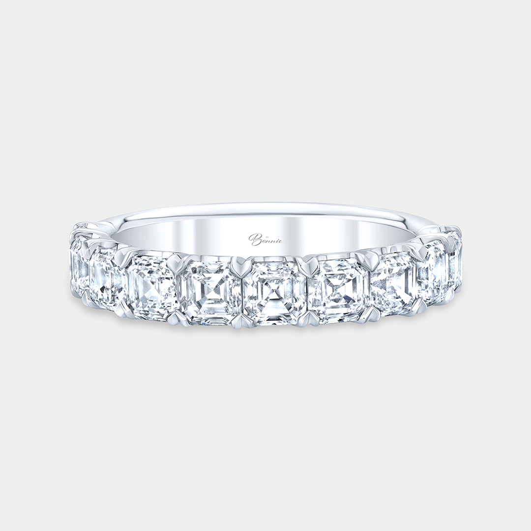 Asscher diamond wedding band, platinum.