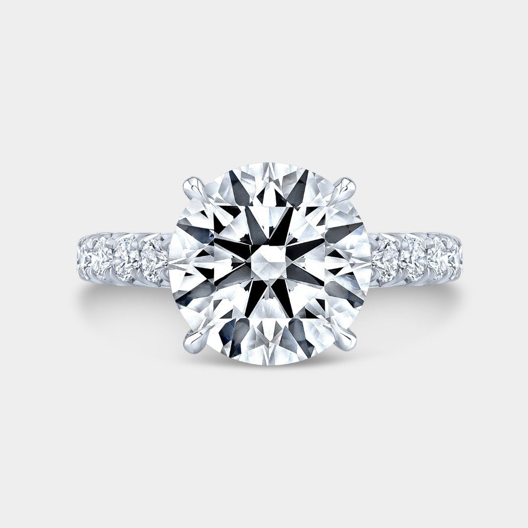 Round Diamond French Pave Platinum Engagement Ring
