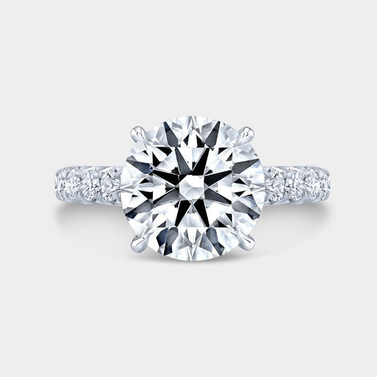 Round Diamond French Pave Platinum Engagement Ring