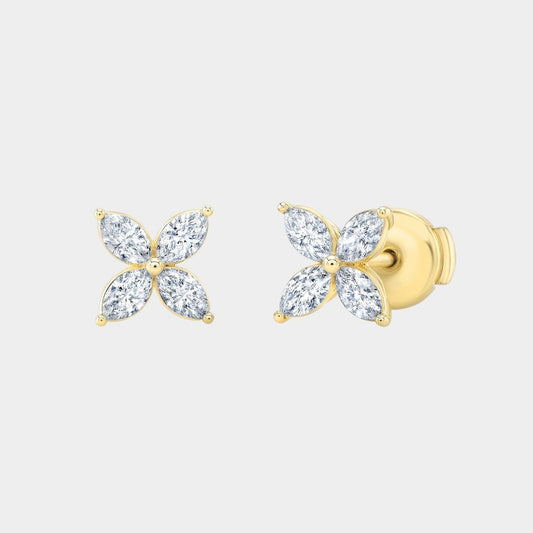 0.68ct Lab Grown Marquise Diamond La Fleur Stud Earrings Yellow Gold