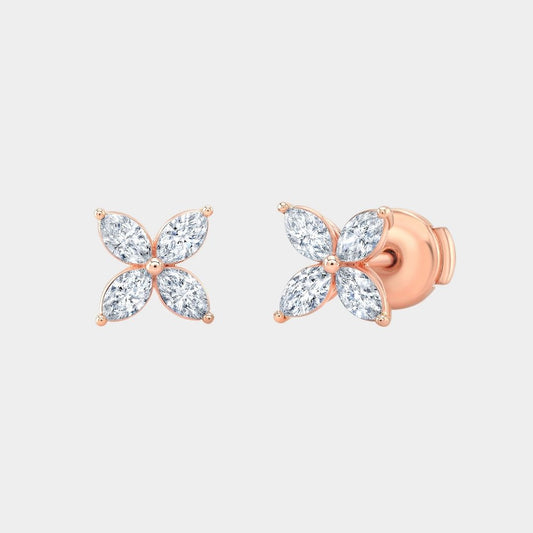 0.90ct Natural Marquise Diamonds La Fleur Stud Rose Gold  Earrings