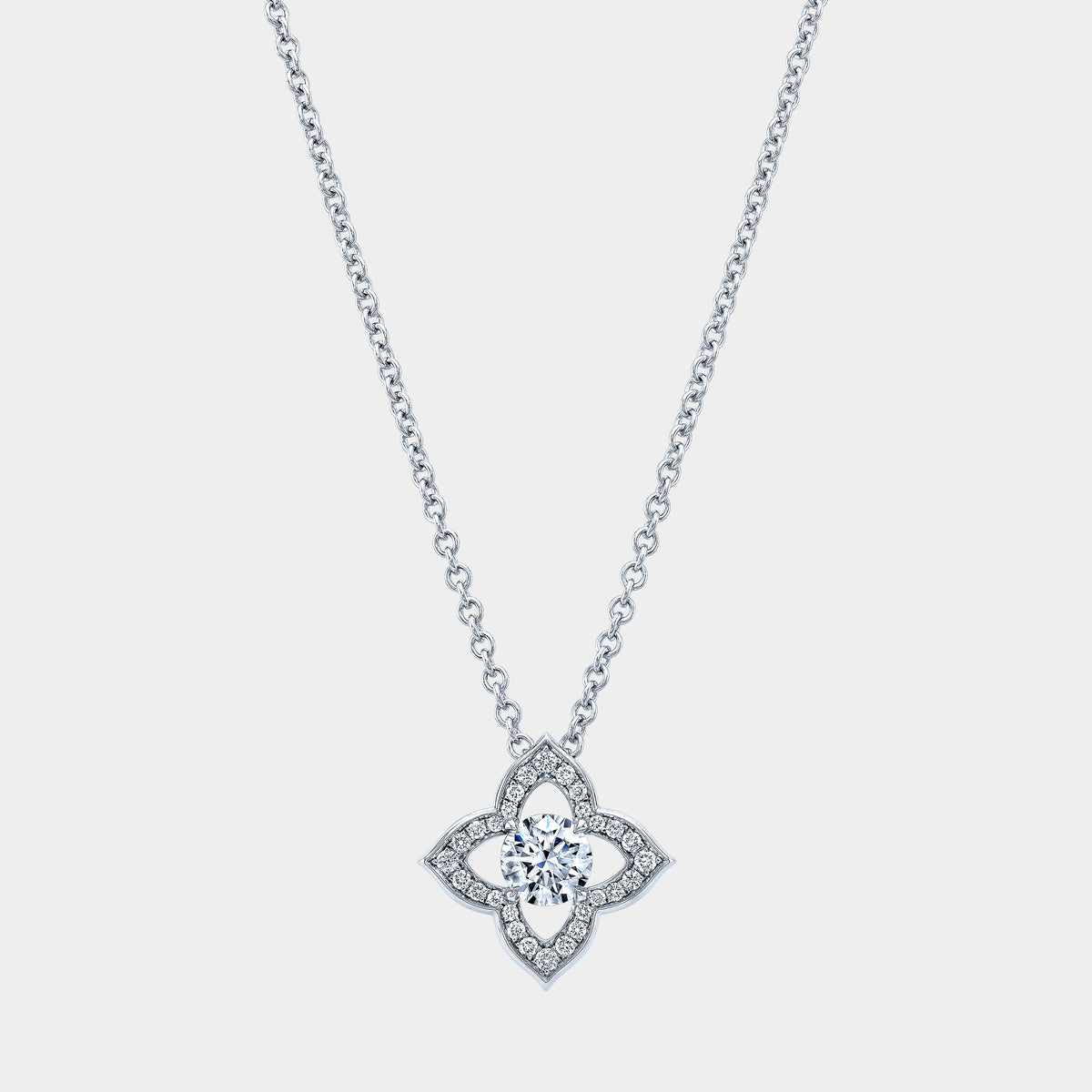 Natural Round Diamond Clover Pendant White Gold Necklace