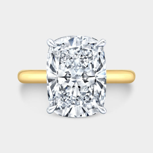 Cushion Diamond Hidden Halo Tapered Cathedral Solitaire Yellow Gold And Platinum Engagement Ring