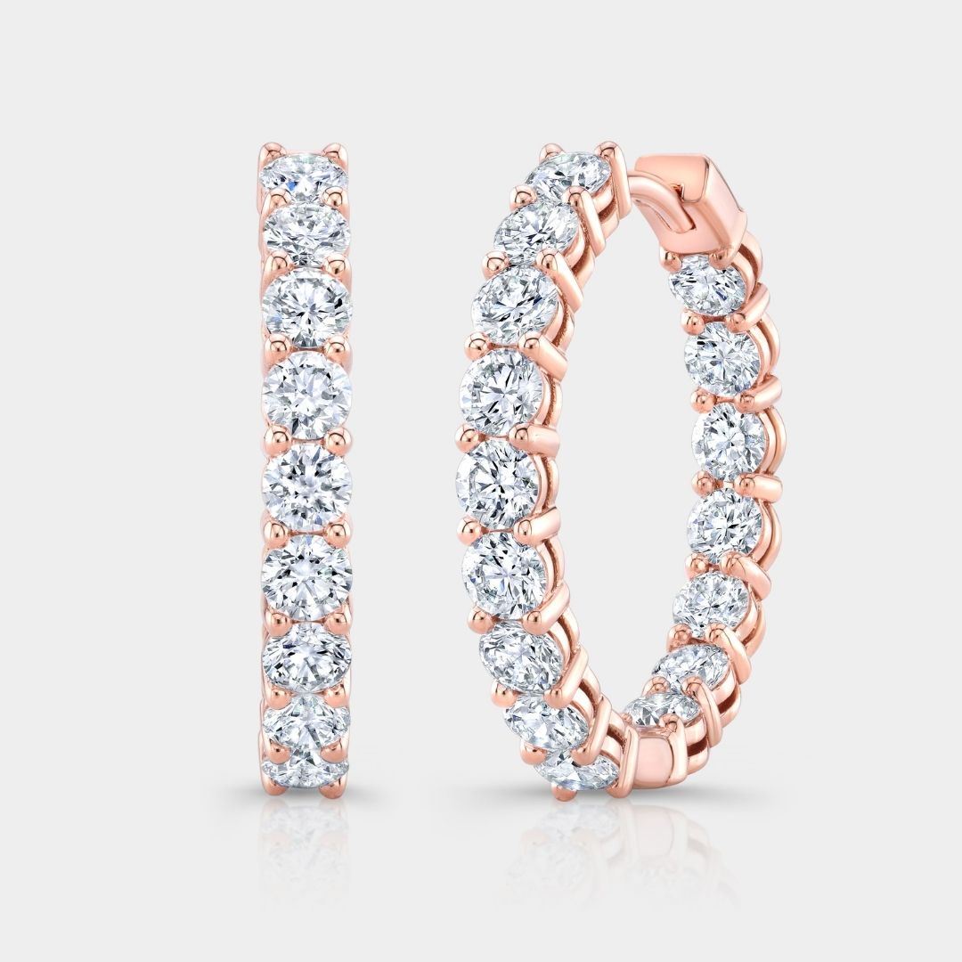 2.50ct Lab Grown Round Diamond Inside Out Rose Gold Hoop Earrings
