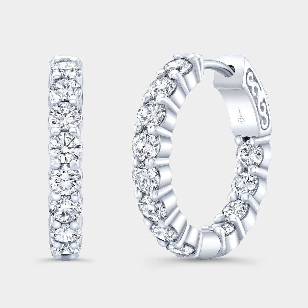 2ct Lab Grown Round Diamond Inside Out Shared Prong White Gold Hoop Earrings