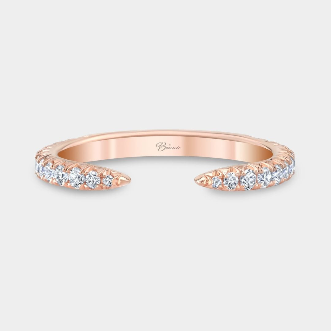 French Pave Open Claw Round Diamond Rose Gold Wedding Band