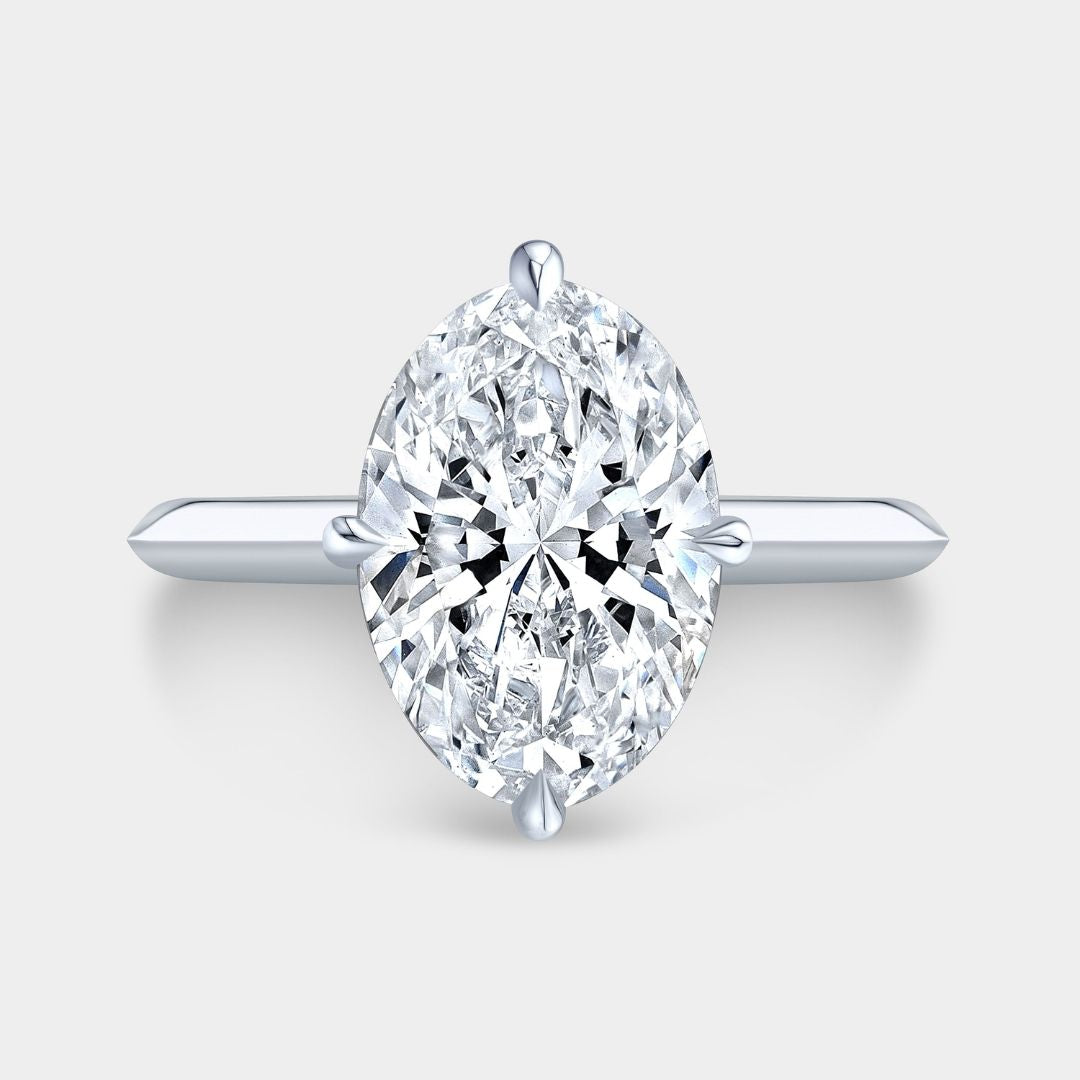 Oval Diamond North South Prong Hidden Halo Knife Edge Solitaire Platinum Engagement Ring
