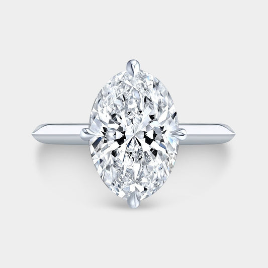 Oval Diamond North South Prong Hidden Halo Knife Edge Solitaire Platinum Engagement Ring