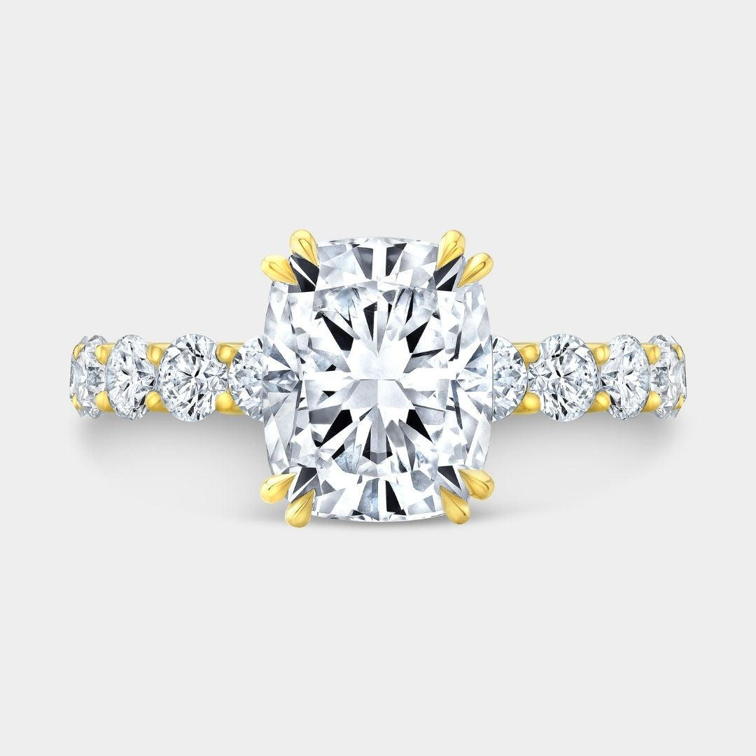 Cushion Diamond Double Prong Hidden Halo Eloise Trellis Yellow Gold Engagement Ring