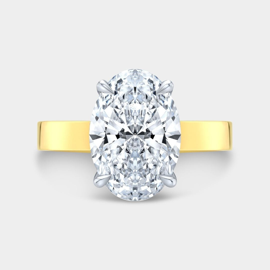 Oval Diamond Tulip Pipe Cut Band Solitaire Yellow Gold and Platinum Engagement Ring