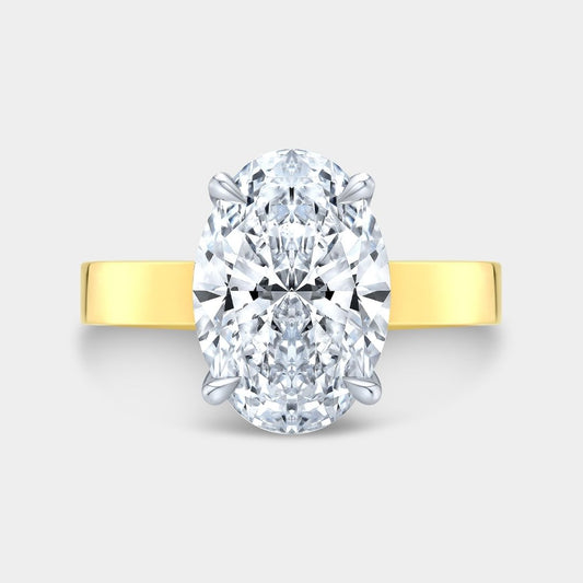 Oval Diamond Tulip Pipe Cut Band Solitaire Yellow Gold and Platinum Engagement Ring