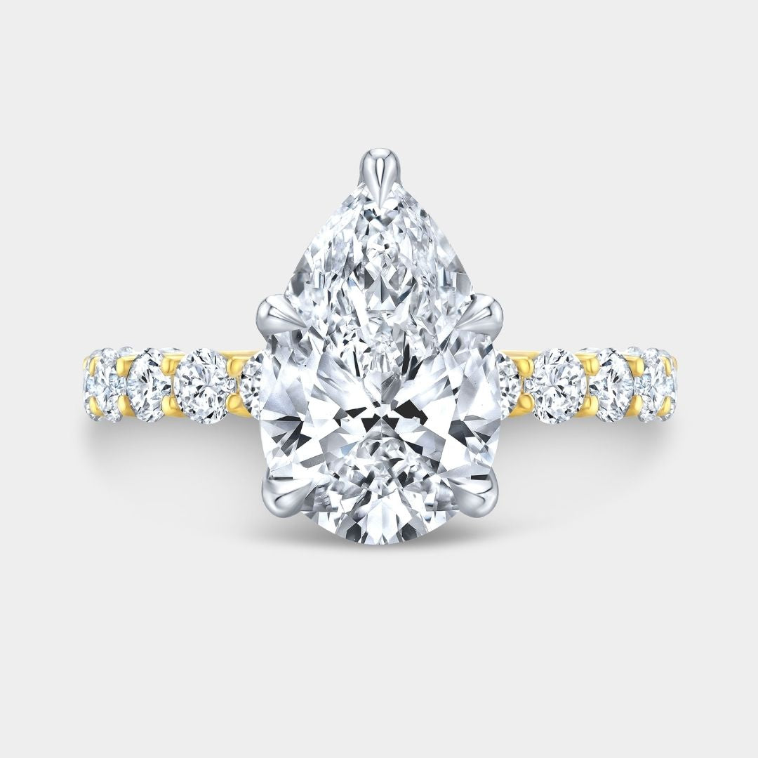 Pear Diamond Tulip Eloise Trellis 3/4 Way Band Yellow Gold And Platinum Engagement Ring