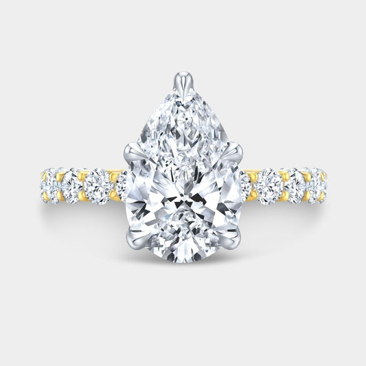 Pear Diamond Tulip Eloise Trellis 3/4 Way Band Yellow Gold And Platinum Engagement Ring