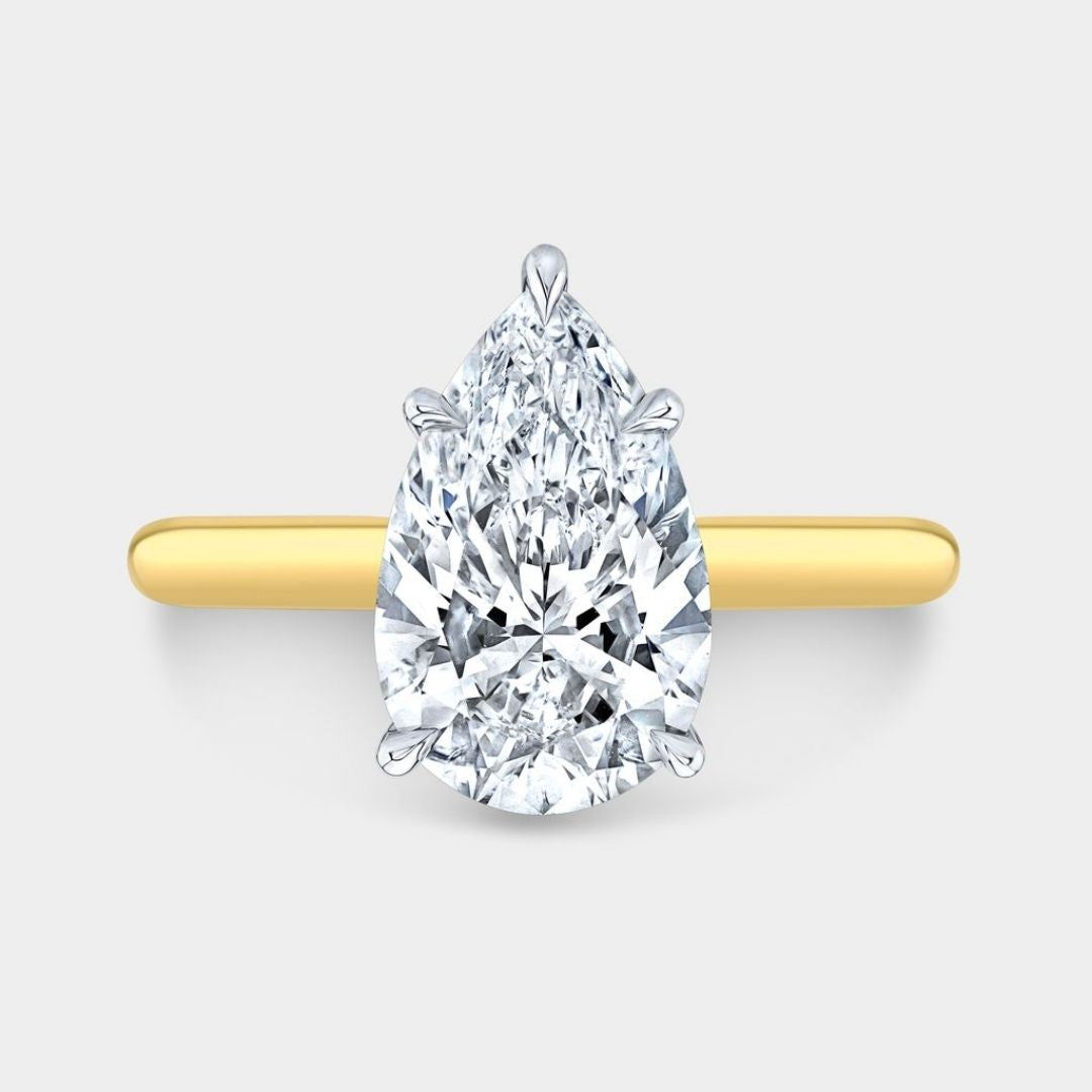 Pear Diamond Double Hidden Halo Solitaire Yellow Gold And Platinum Engagement Ring