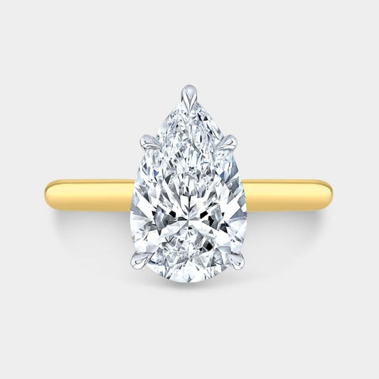Pear Diamond Double Hidden Halo Solitaire Yellow Gold And Platinum Engagement Ring