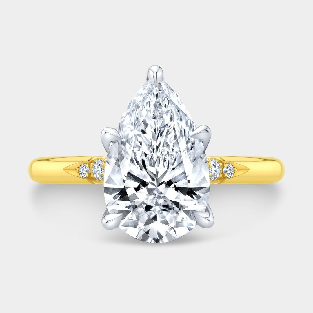 Pear Diamond Tulip Tapered Cathedral Gold And Platinum Engagement Ring