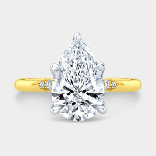 Pear Diamond Tulip Tapered Cathedral Gold And Platinum Engagement Ring