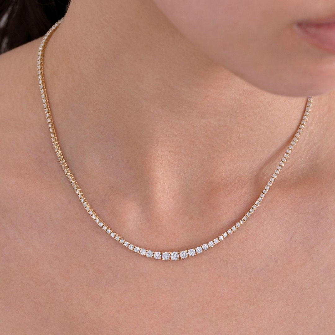 5ct Graduating Lab Diamond Yellow Gold Tennis Necklace
