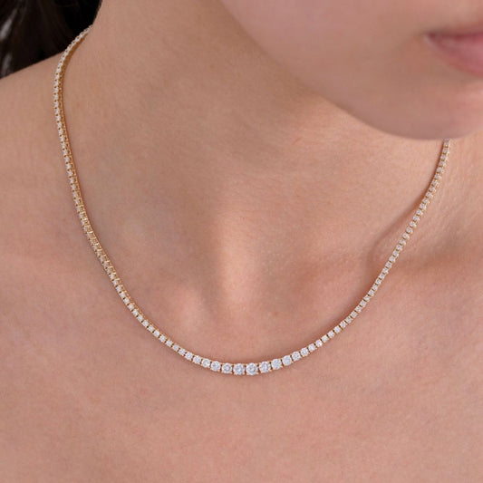 5ct Graduating Lab Diamond Yellow Gold Tennis Necklace