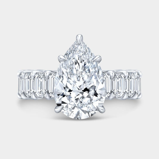 Pear Diamond Hidden Halo Double Gallery Platinum Engagement Ring