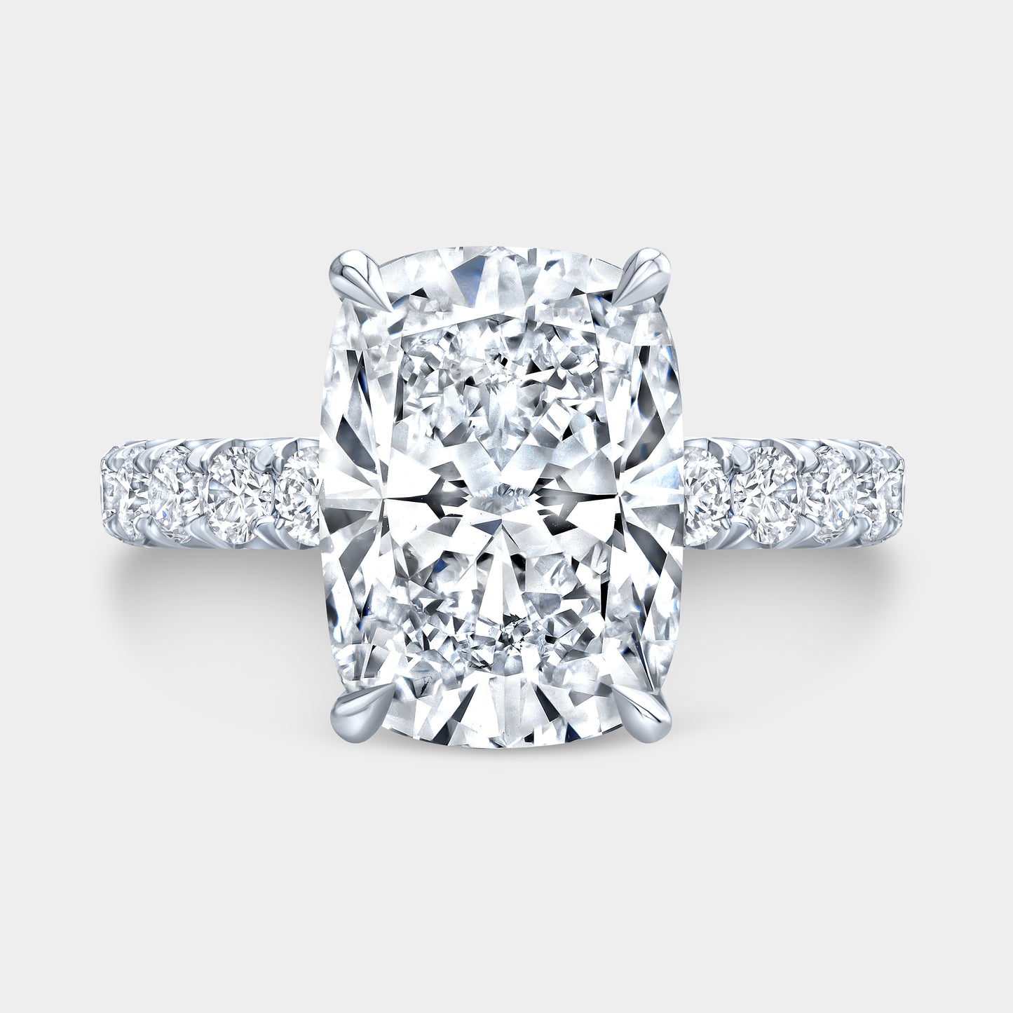 Cushion Diamond Double Hidden Halo French Pave Platinum Engagement Ring