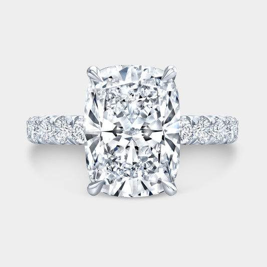 Cushion Diamond Double Hidden Halo French Pave Platinum Engagement Ring