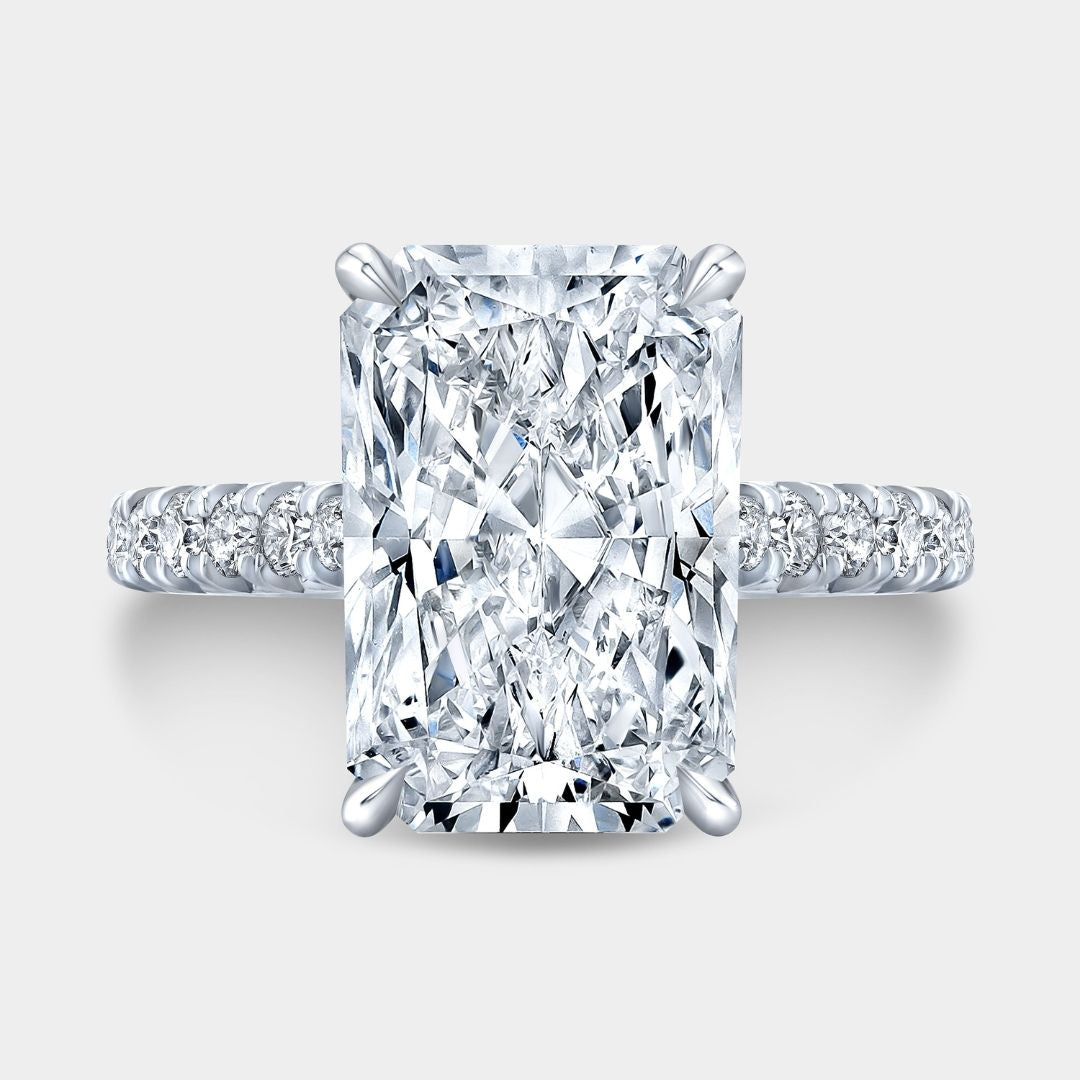 Radiant Diamond Hidden Halo French Pave Platinum Engagement Ring
