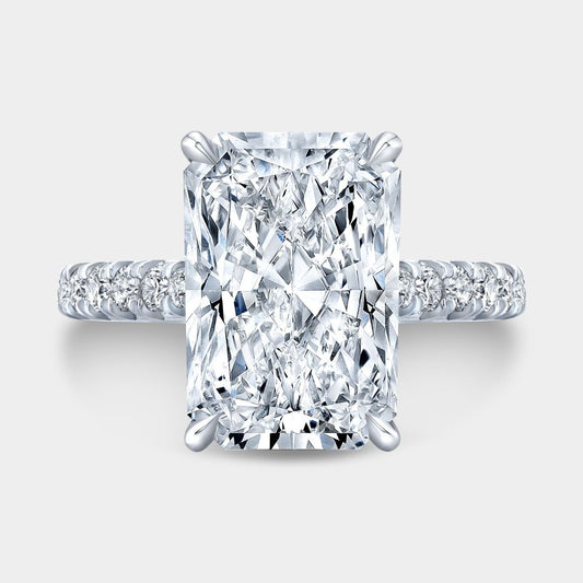 Radiant Diamond Hidden Halo French Pave Platinum Engagement Ring