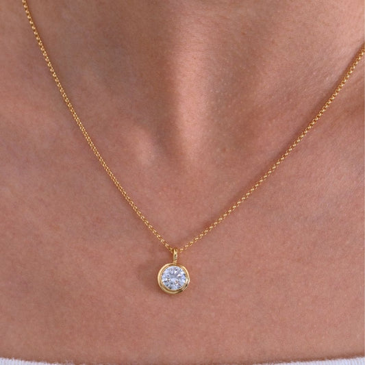 2ct Lab Diamond Bezel Yellow Gold Pendant