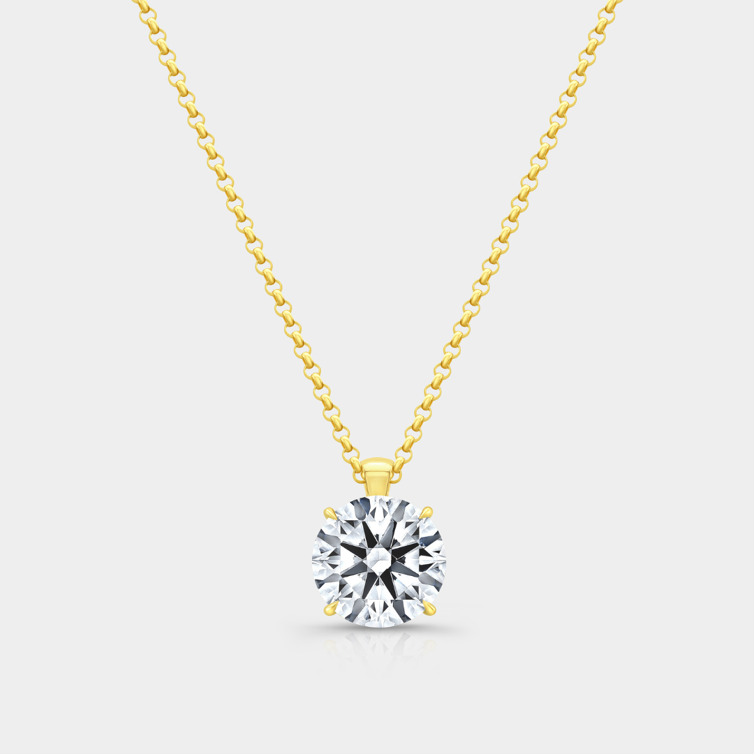 Round Diamond Solitaire Pendant Yellow Gold Necklace
