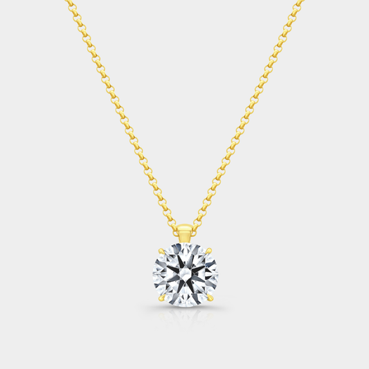 Round Diamond Solitaire Pendant Yellow Gold Necklace