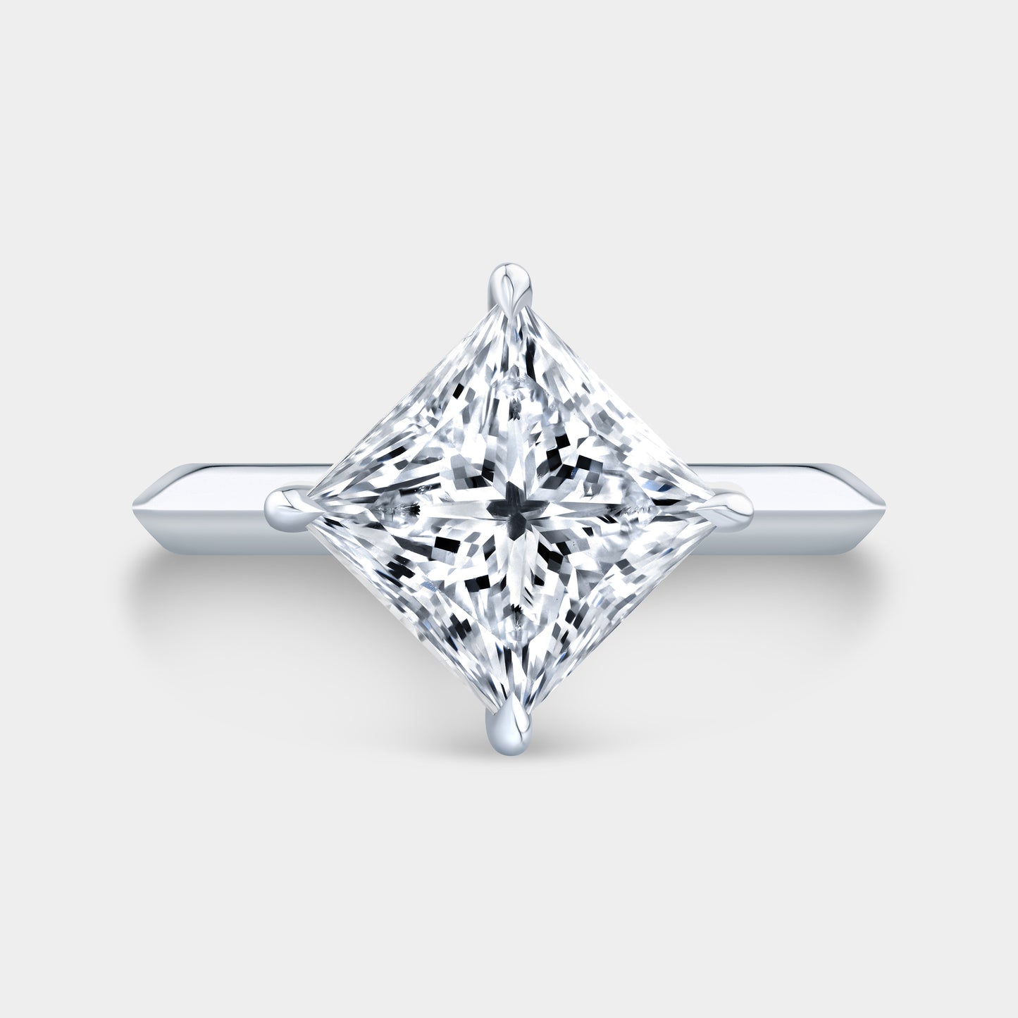 Princess Diamond Kite Set Hidden Halo Tapered Cathedral Pave Diamond Bridge Knife Edge Solitaire Platinum Engagement Ring