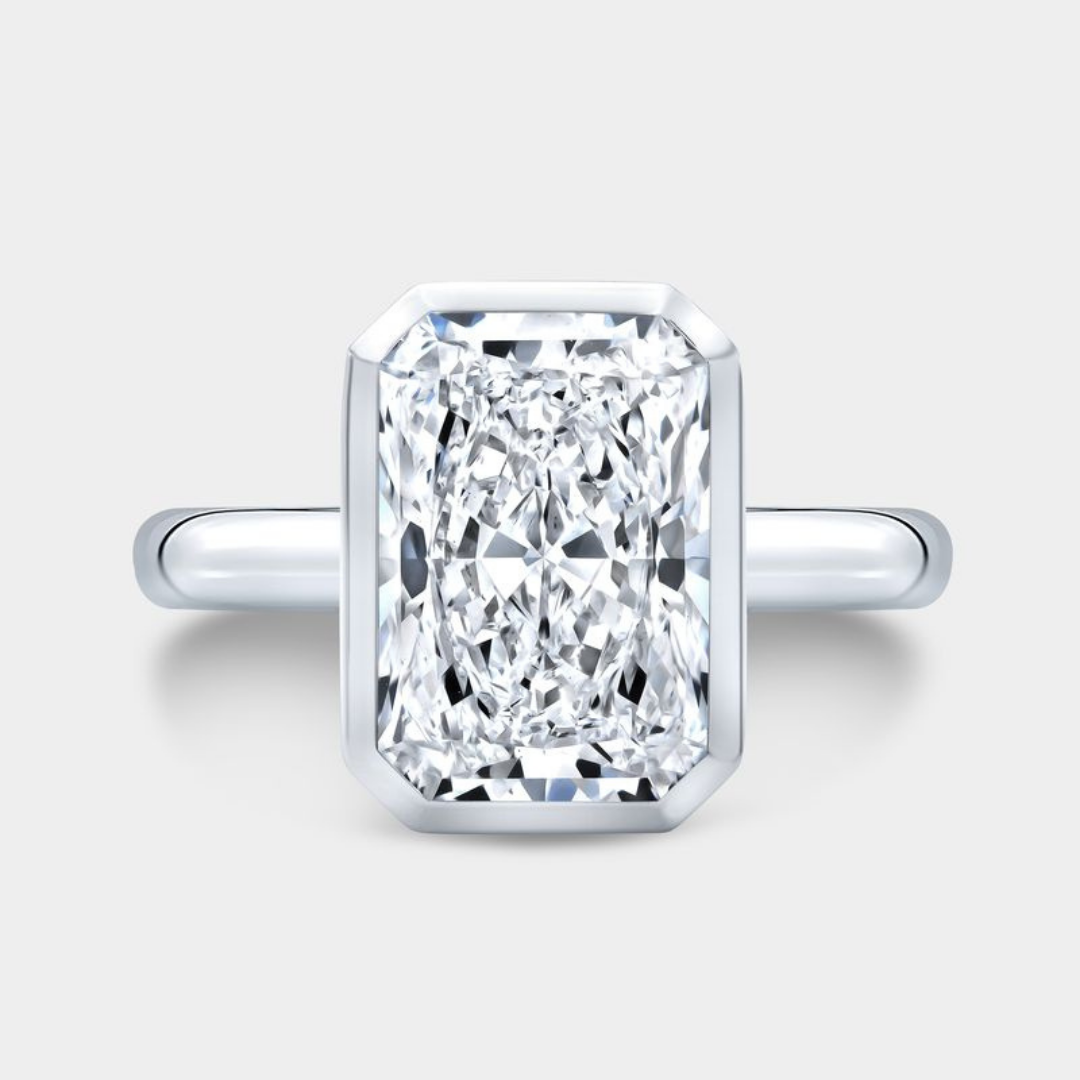 Radiant Diamond Bezel Set Low Profile Solitaire Platinum Engagement Ring