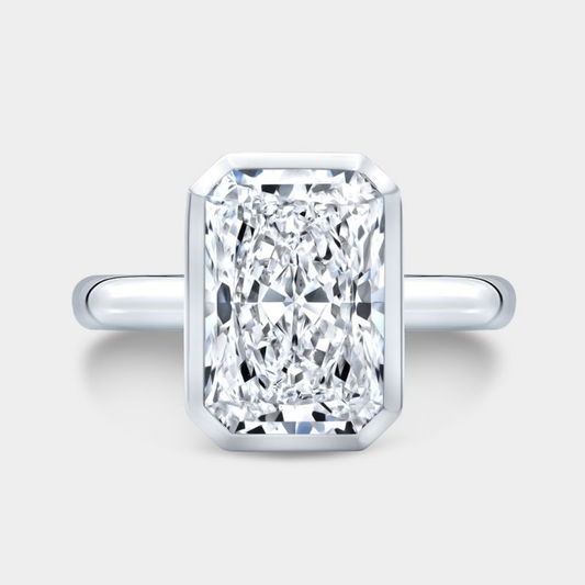 Radiant Diamond Bezel Set Low Profile Solitaire Platinum Engagement Ring