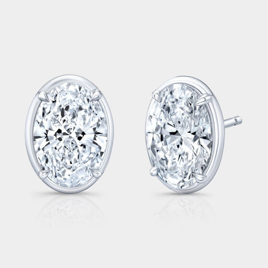 4ct Lab Grown Oval Diamond White Gold Stud Earrings