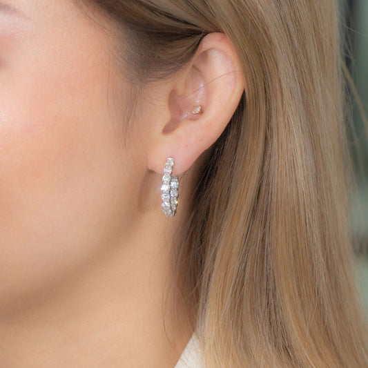 3.65ct 1 Inch Natural Diamond 14k White Gold Hoop Earrings