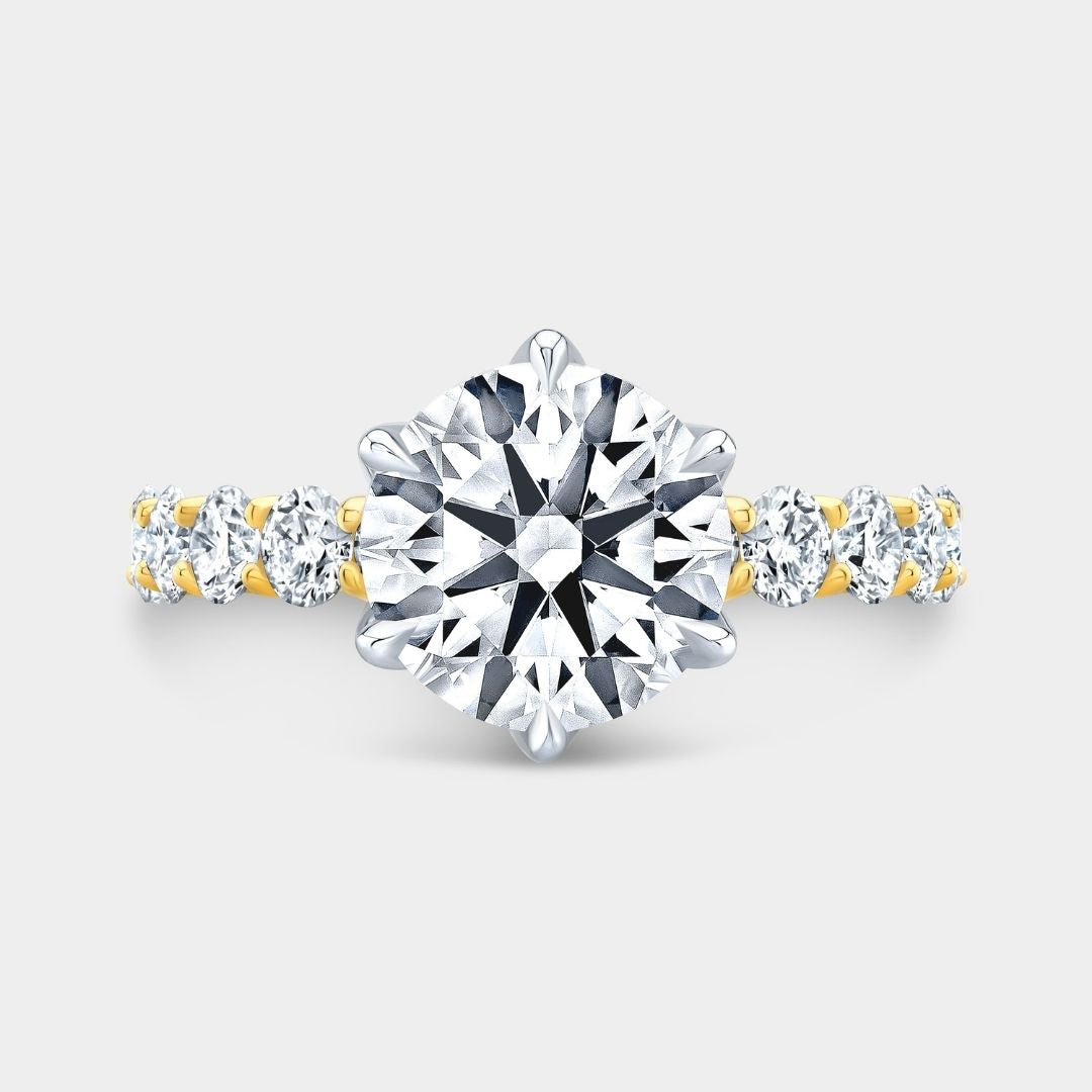 Round Diamond The Eloise Trellis 3/4 Way Tulip Yellow Gold and Platinum Engagement Ring