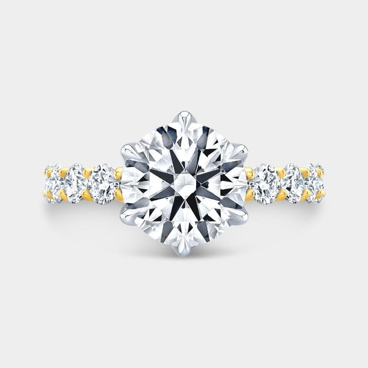 Round Diamond The Eloise Trellis 3/4 Way Tulip Yellow Gold and Platinum Engagement Ring