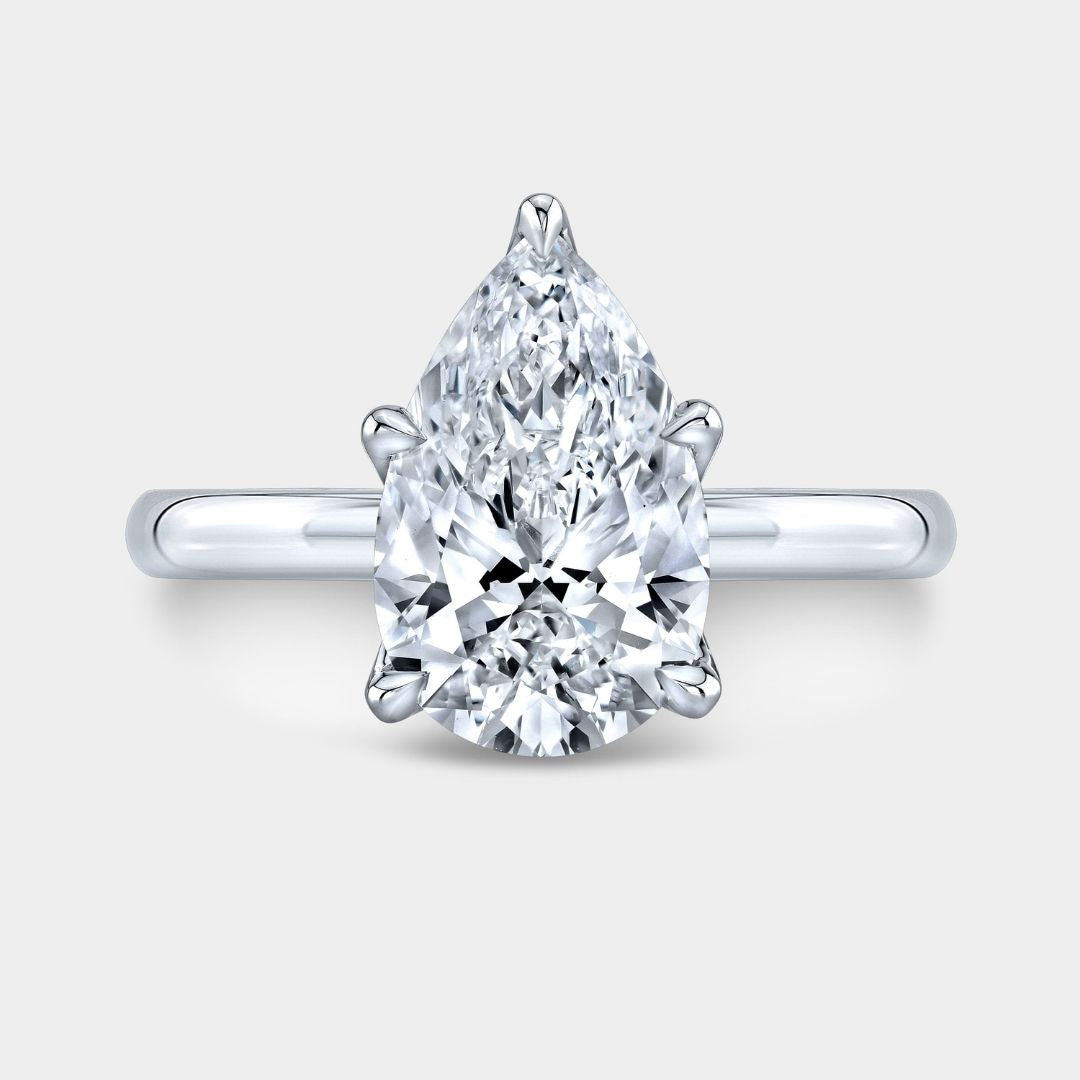 Pear Shape Diamond Tulip Basket Solitaire Platinum Engagement Ring