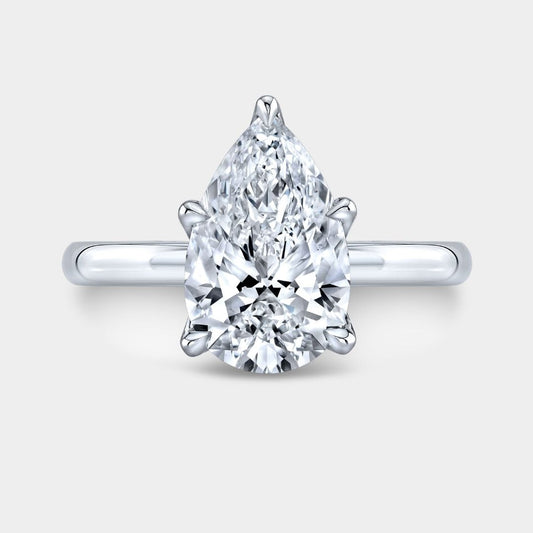 Pear Shape Diamond Tulip Basket Solitaire Platinum Engagement Ring