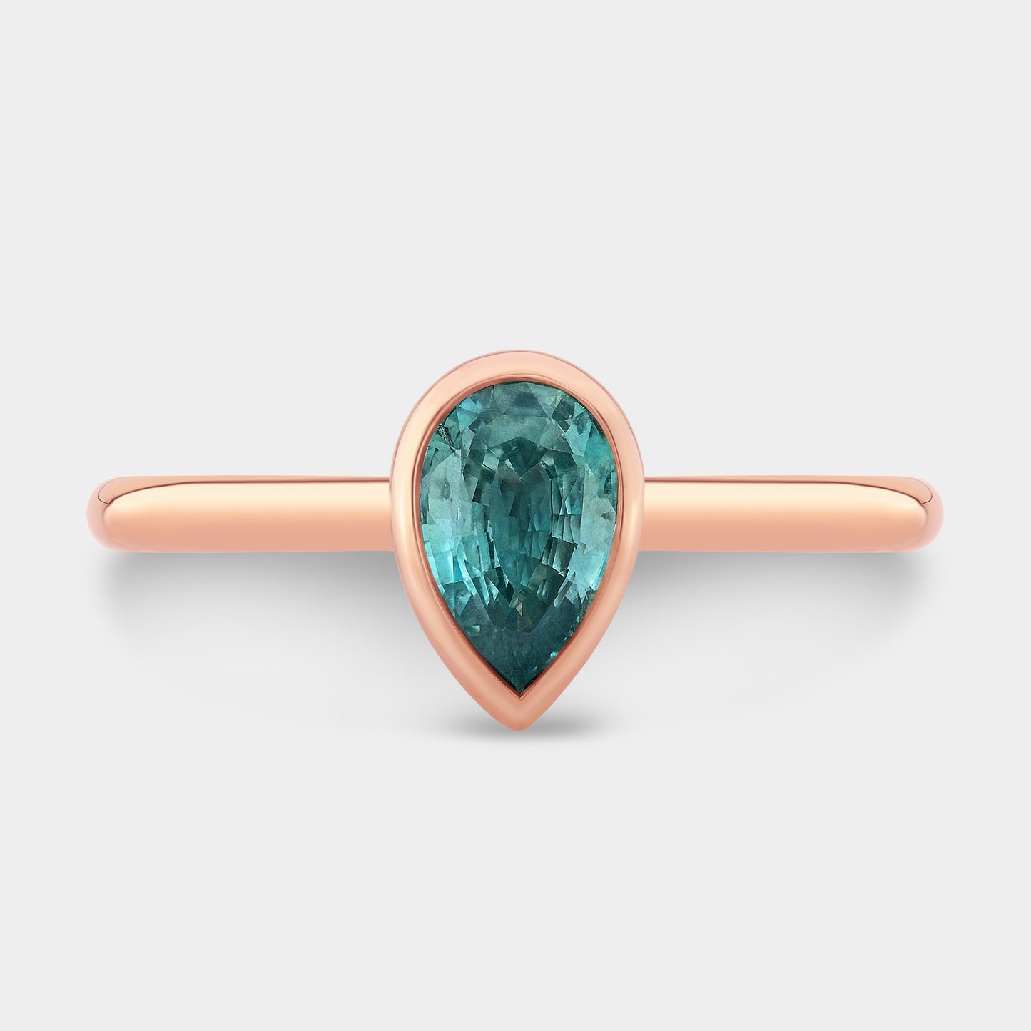 Pear Alexandrite Bezel Set Tulip Basket Tapered Cathedral Solitaire Rose Gold Engagement Ring